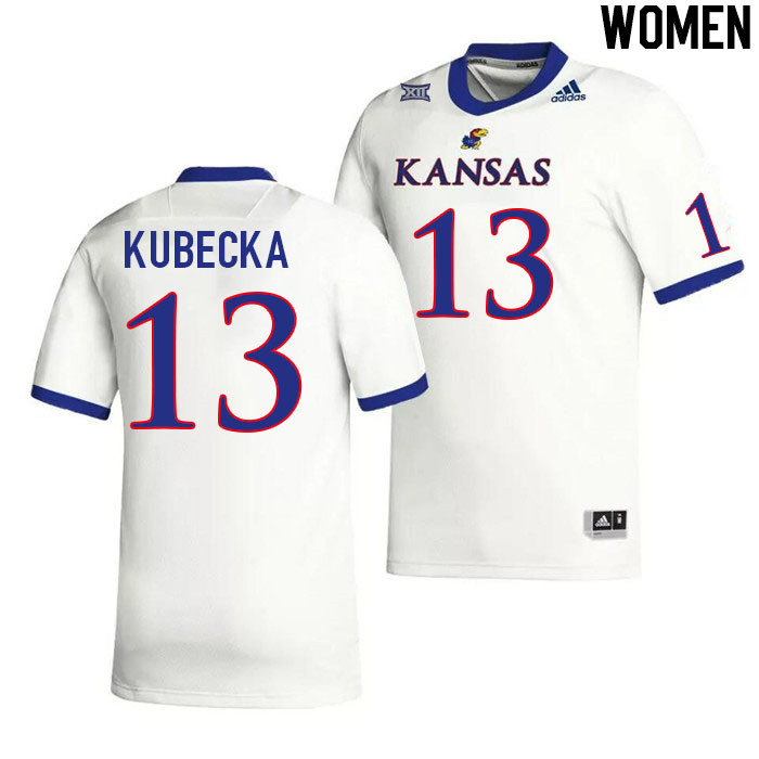 Women #13 Keaton Kubecka Kansas Jayhawks College Football Jerseys Stitched Sale-White